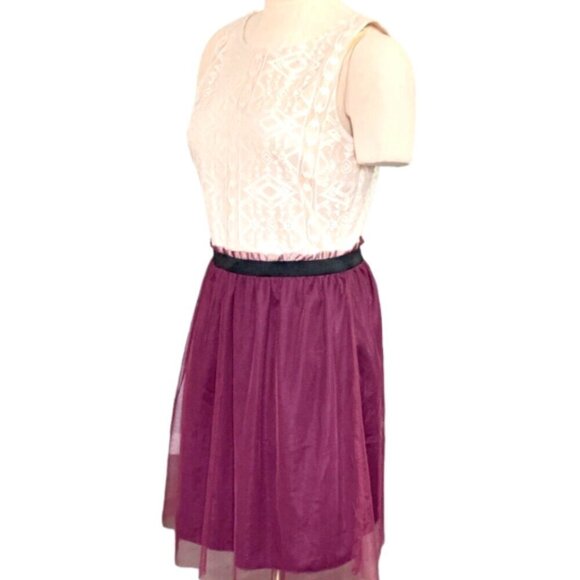 Speechless Lace & Tulle-Skirt Retro Party Dress Burgundy Skirt Sz 13 #138B - Picture 3 of 10